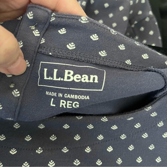 LL Bean Polka Dot Top Women’s Size L Blue White Cotton Button Back Short Sleeve - Picture 6 of 6